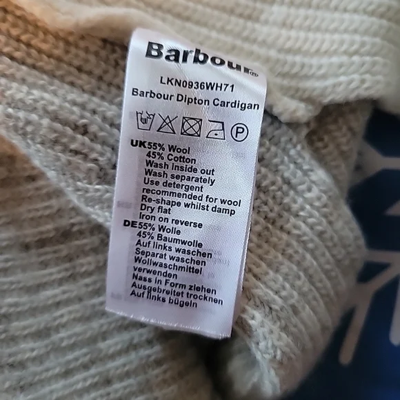 Barbour Dipton Cardigan Sweater Grey Ivory Knit Large - Picture 7 of 7